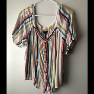 Rainbow button down top size XL